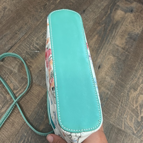 L'Artigiano Italian Genuine Leather Crossbody Bag Teal Floral - Picture 7 of 12